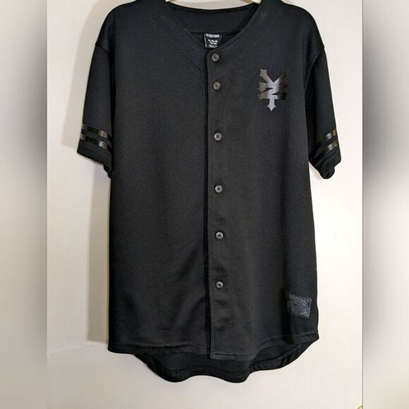Zoo York Black on Black 93 Baseball Jersey Style Button Up Shirt Ladies XL - Picture 1 of 7